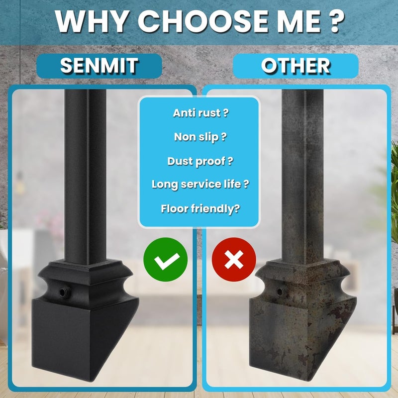 Senmit Iron Baluster Shoes - Slant Shoe with Screw - for Use with 1/2" Square Balusters - Set of 10 (Satin Black) - Image 2