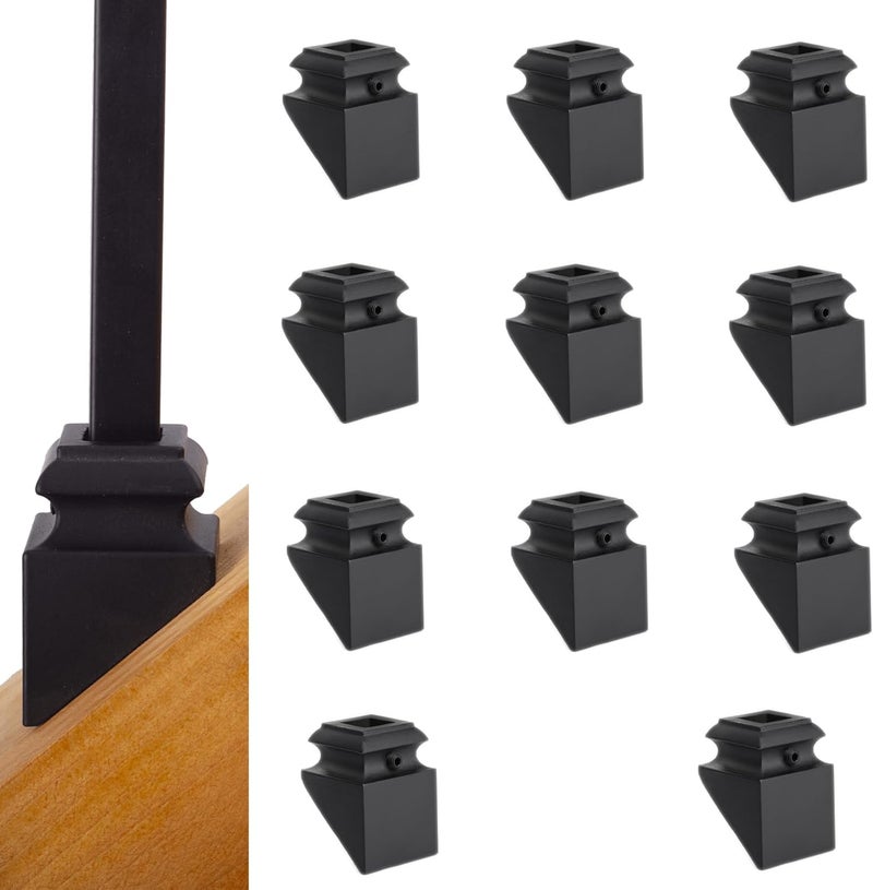 Senmit Iron Baluster Shoes - Slant Shoe with Screw - for Use with 1/2" Square Balusters - Set of 10 (Satin Black) - Image 1