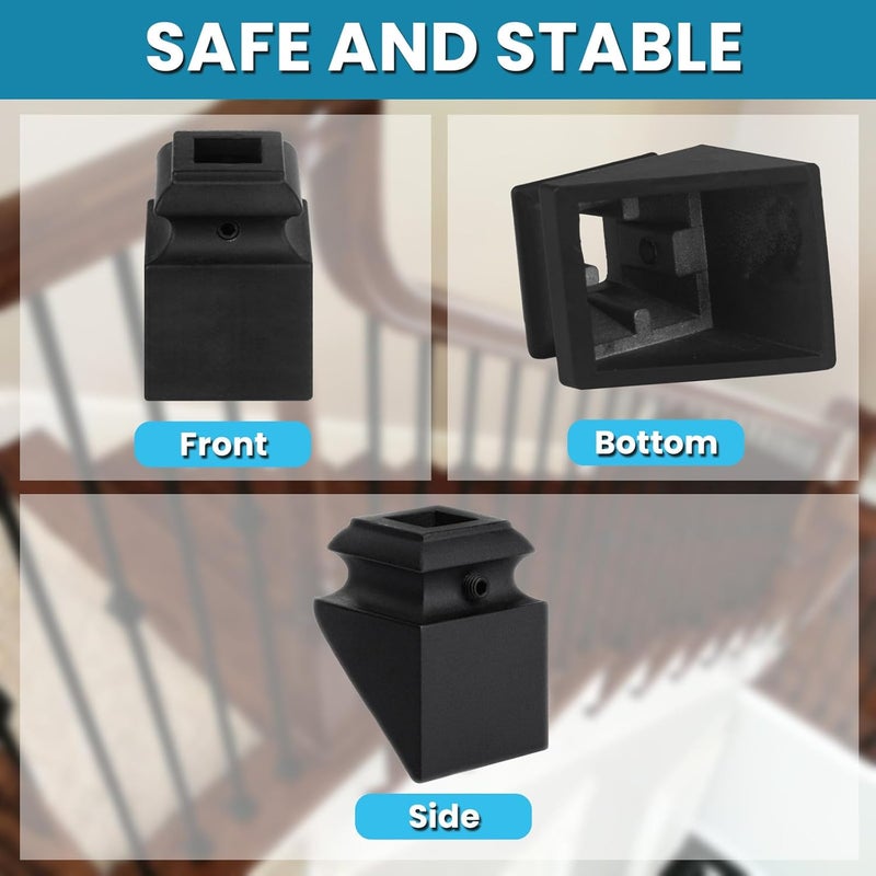 Senmit Iron Baluster Shoes - Slant Shoe with Screw - for Use with 1/2" Square Balusters - Set of 10 (Satin Black) - Image 4