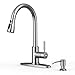 WEWE Kitchen Sink Faucet with Soap Dispenser Kitchen Faucet with Pull Down Sprayer 3 Modes Stainless Steel Single Handle Single Hole Pull Out Brushed Nickel Faucet for Bar Laundry RV Utility Sink - Image 2