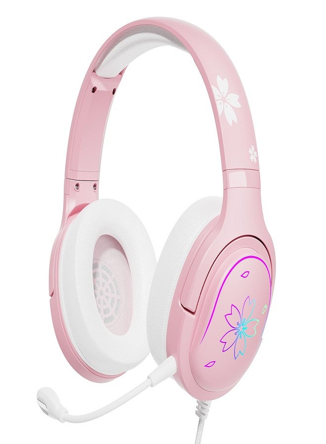Mytrix Cherry Blossoms Wired Gaming Headset, 360° Rotation Mic, Soft Earmuff Gaming Headphones for PS4, PS5, PC & MAC, Switch, RGB Gradient Light Effect - Image 1