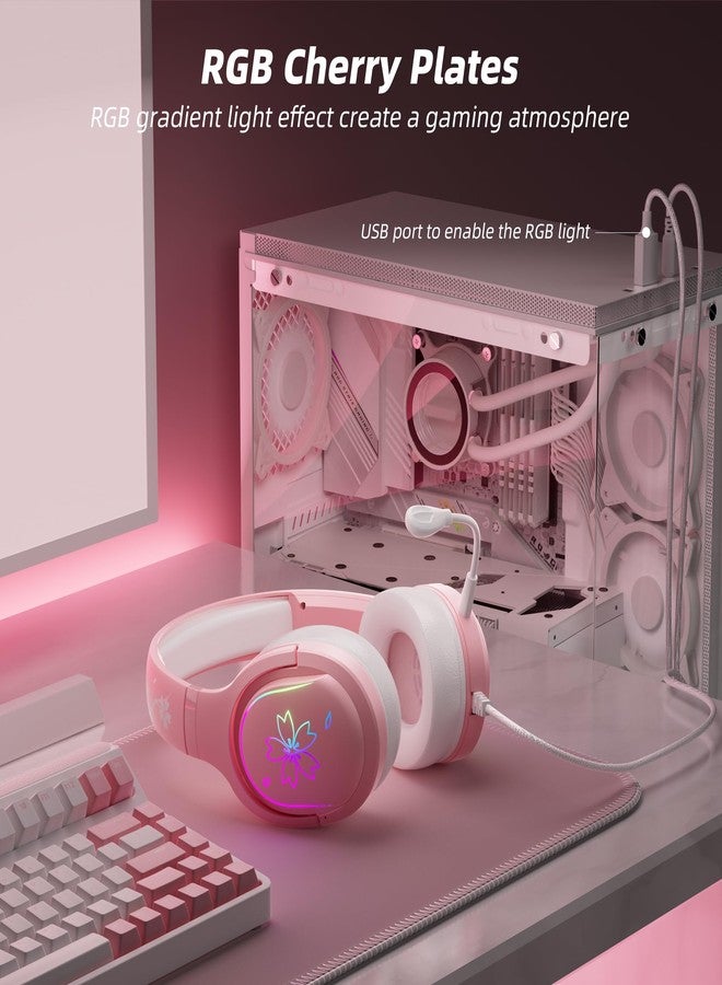 Mytrix Cherry Blossoms Wired Gaming Headset, 360° Rotation Mic, Soft Earmuff Gaming Headphones for PS4, PS5, PC & MAC, Switch, RGB Gradient Light Effect - Image 2