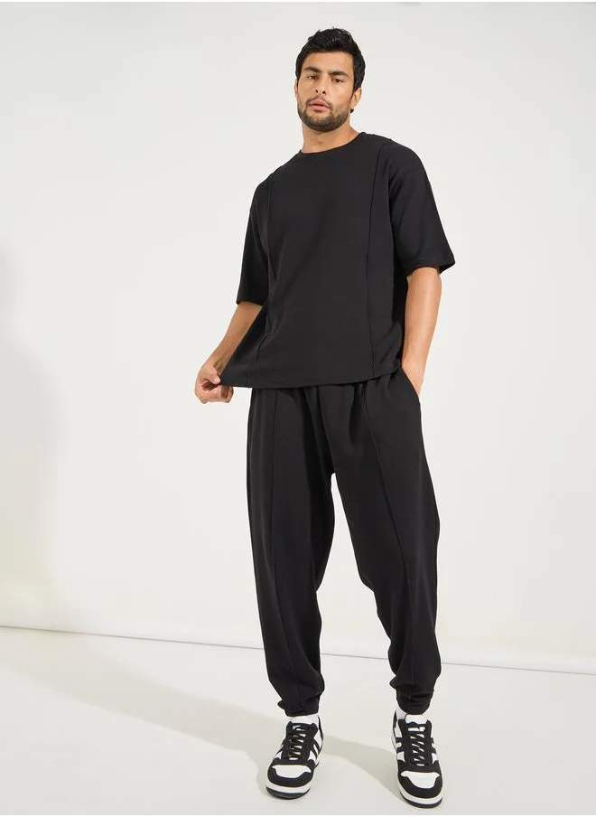 Styli Waffle Knit Oversized T-Shirt & Pintuck Detail Joggers Co-Ords