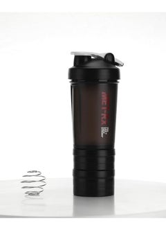 Sports Water Bottle, Sports Fitness Mixing Water Bottle 3 Layer Portable Gym Leak Proof Blender Bottle (450ml, Black)