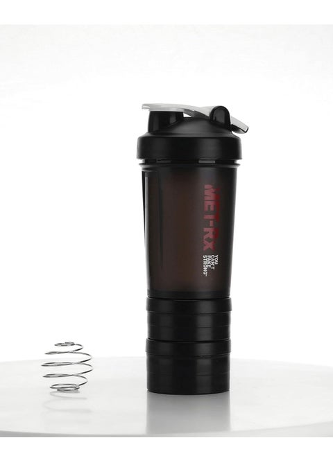 Sports Water Bottle, Sports Fitness Mixing Water Bottle 3 Layer Portable Gym Leak Proof Blender Bottle (450ml, Black)