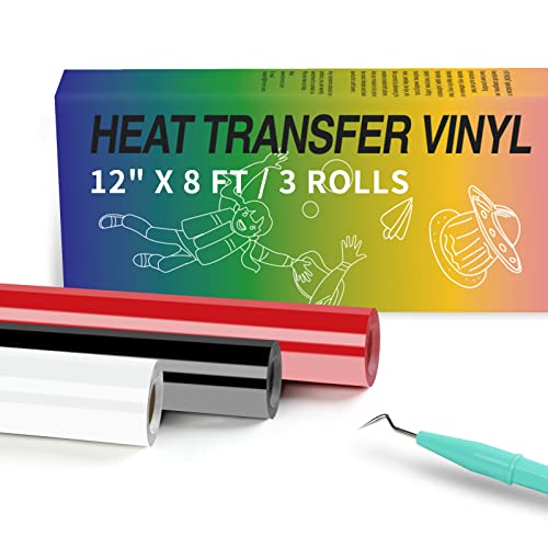 HTVRONT HTV Vinyl Rolls Black White and Red Heat Transfer Vinyl, 12" x 8 FT Black White and Red Iron on Vinyl for Shirt, Easy to Cut & Weed for Heat Vinyl Design - Image 1