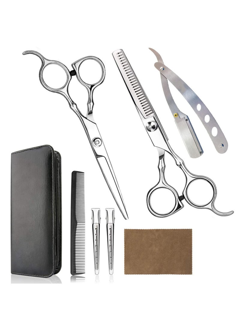 Generic 8Pcs Hair Cutting Scissors Professional Home Haircutting Barber/Salon Thinning Shears Kit with Comb and Case for Men/Women (Sliver)  - Image 1