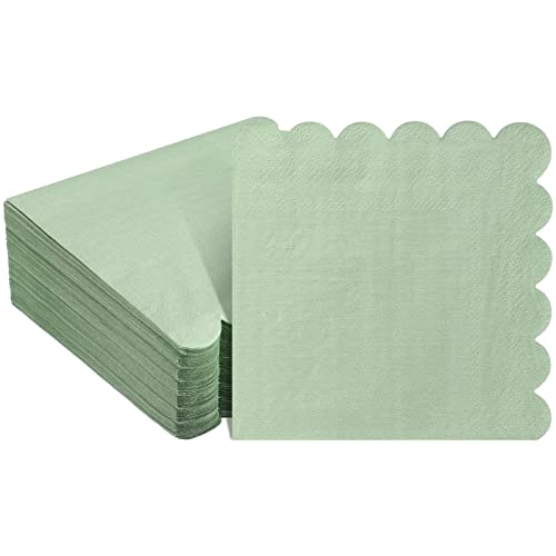Perthlin Scalloped Cocktail Napkins Thick Paper Disposable Party Beverage Napkins for Wedding Dinner Birthday Supplies 5 x 5 Inch sage 100 Pcs - Image 1