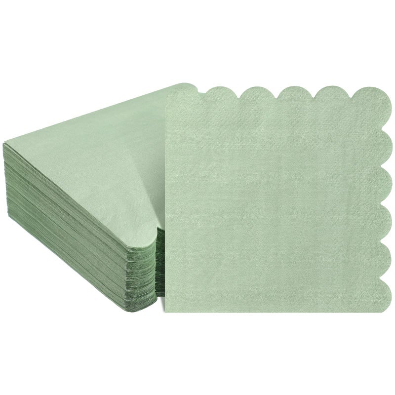 Perthlin Scalloped Cocktail Napkins Thick Paper Disposable Party Beverage Napkins for Wedding Dinner Birthday Supplies 5 x 5 Inch sage 100 Pcs - Image 2