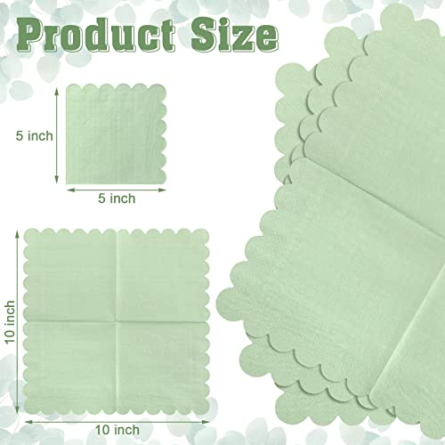 Perthlin Scalloped Cocktail Napkins Thick Paper Disposable Party Beverage Napkins for Wedding Dinner Birthday Supplies 5 x 5 Inch sage 100 Pcs - Image 3