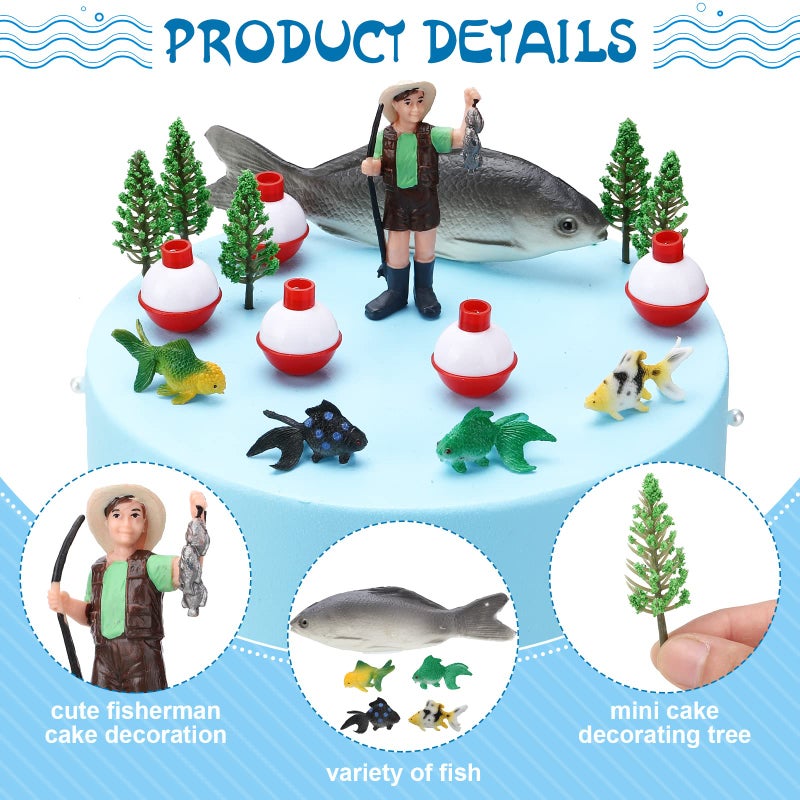 Amyhill 16 Pcs Gone Fishing Cake Decoration Gone Fishing Cake Topper Birthday Party Supplies For Man Kids Boy Girls Fisherman Themed Party Decor  Mixed Styles - Image 3