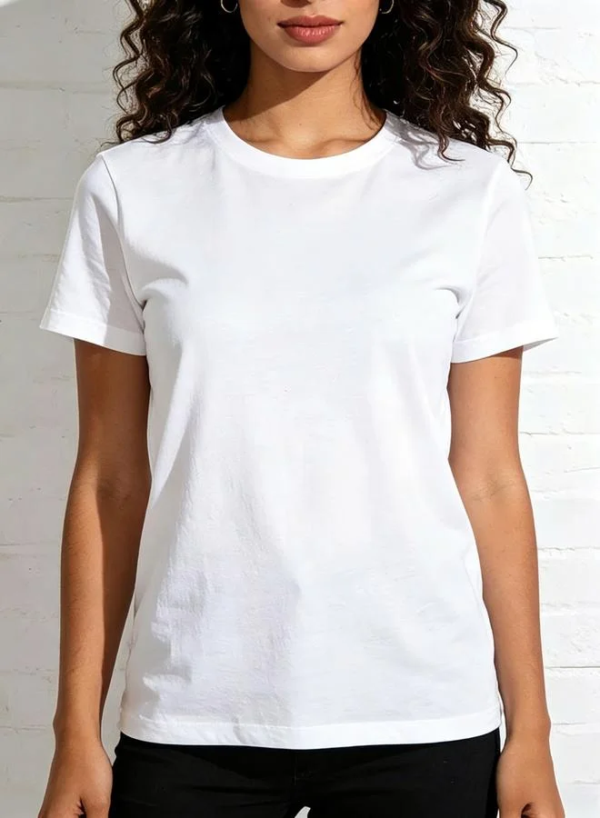 تايك تو White Solid Crew Neck Regular T-Shirt