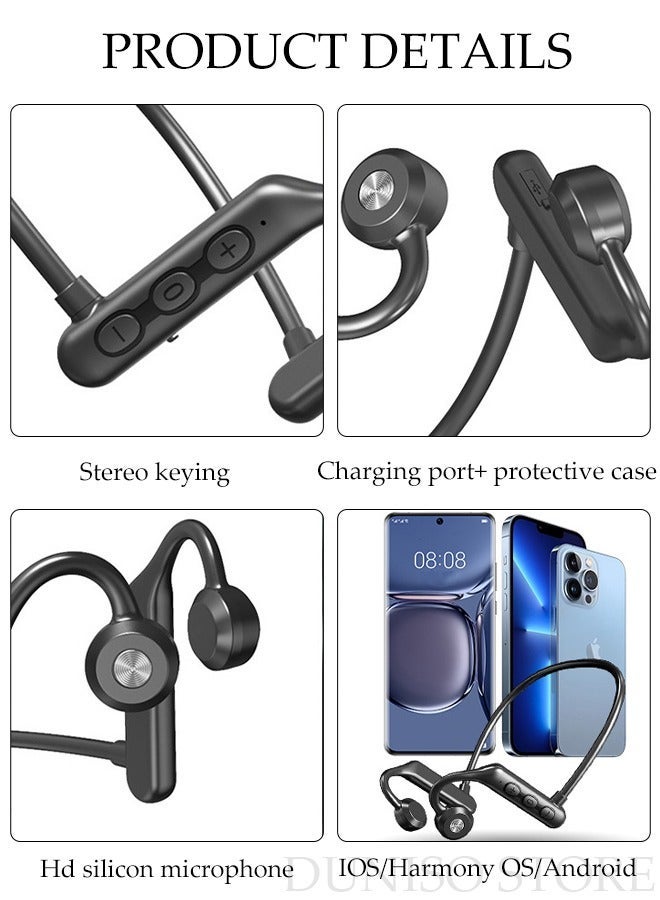 DUNISO Bone Conduction Headphones Wireless Headphones Bluetooth 5.3 Open Ear Headphones with Microphones Sweatproof Sport Headset for Running Cycling Driving Hiking - Image 3