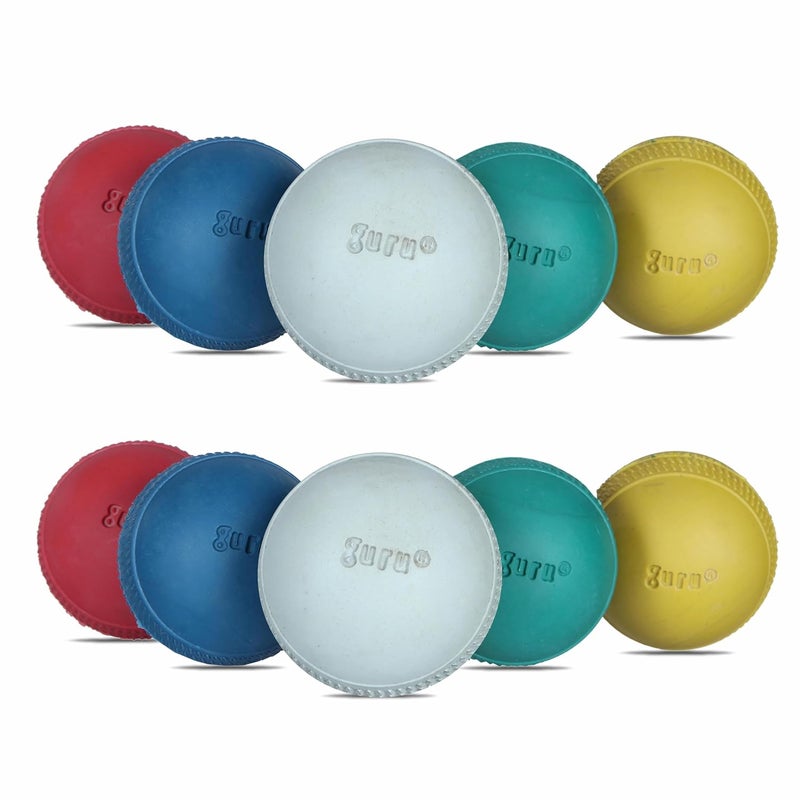 guru طقم كرات الكريكيت - كرات كريكيت مطاطية 85 جرام (عبوة من 10، متعددة الألوان) - Image 1