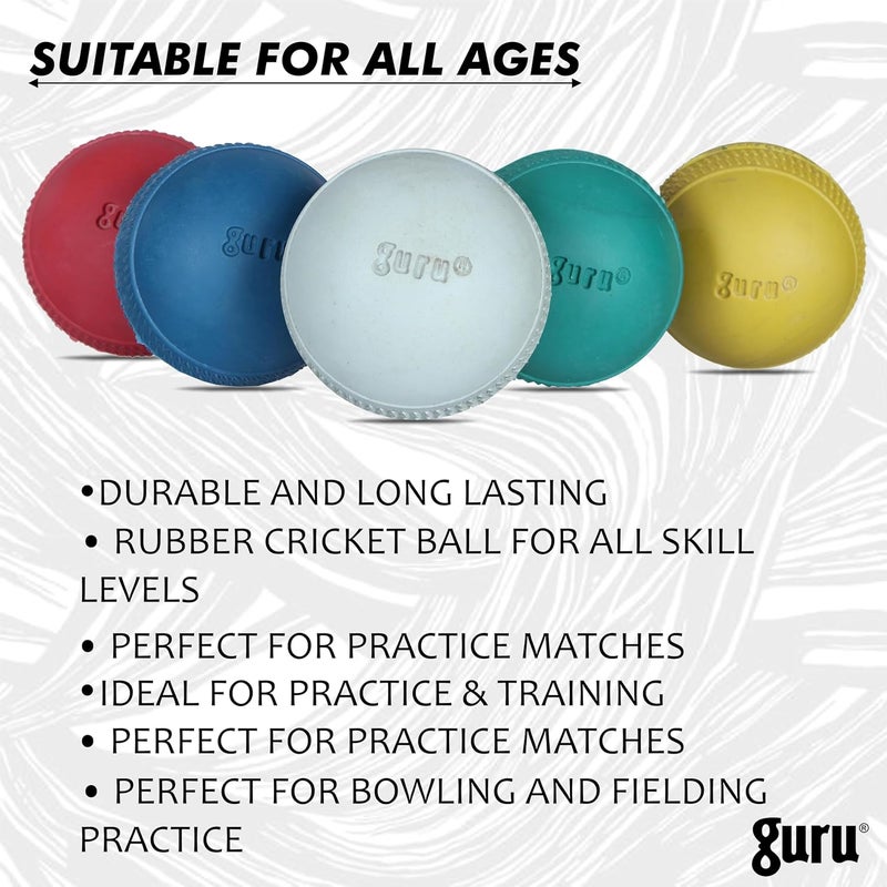 guru طقم كرات الكريكيت - كرات كريكيت مطاطية 85 جرام (عبوة من 10، متعددة الألوان) - Image 4