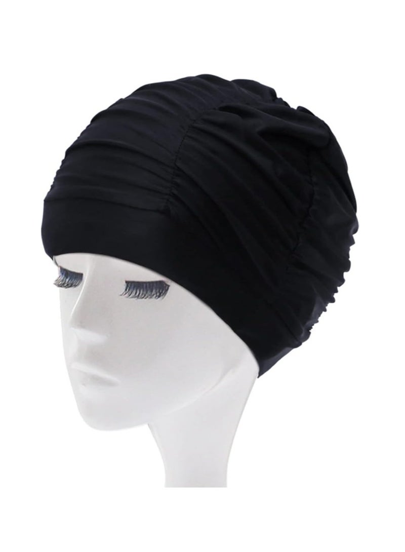 ECVV قبعات السباحة ECVV للنساء/الرجال، قبعات سباحة مطوية عالية المرونة للشعر الطويل القصير الكثيف المجعد، قبعات استحمام مريحة وجيدة التهوية - Image 1