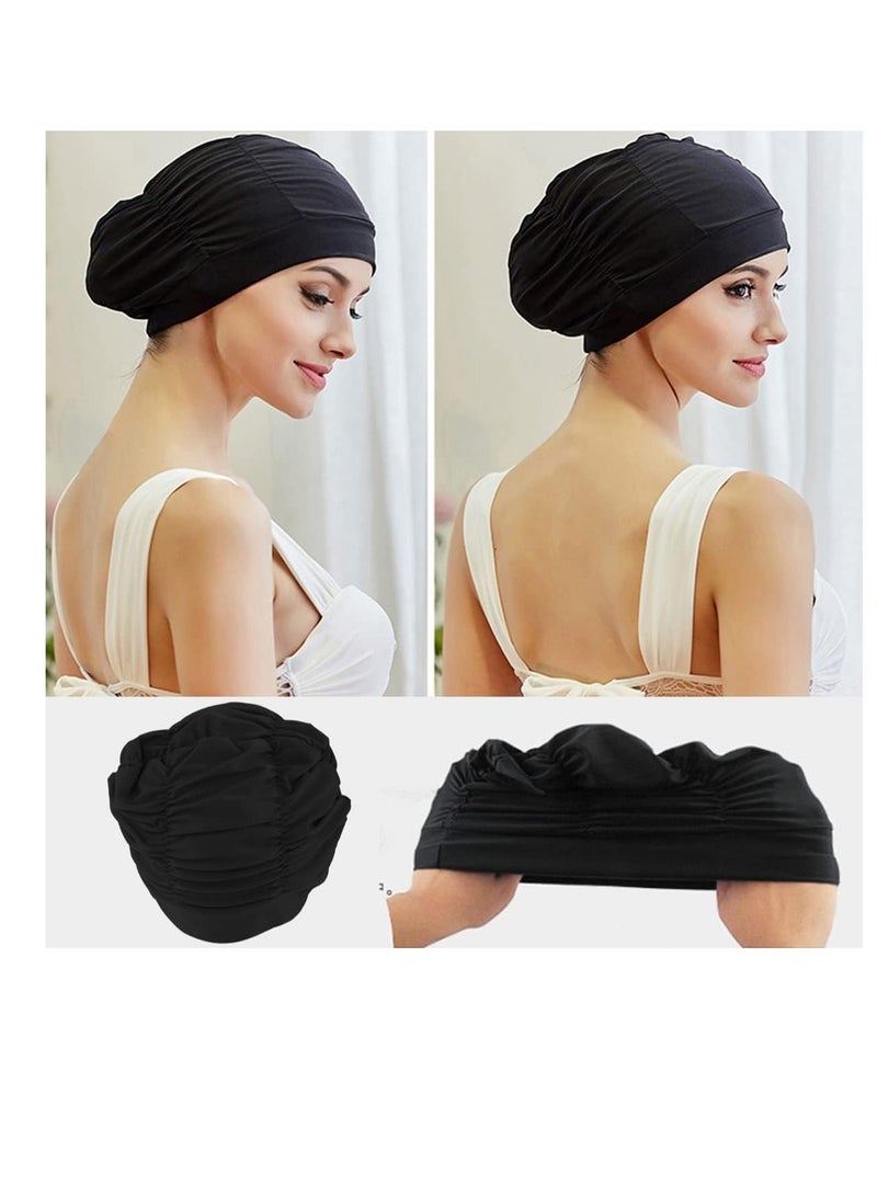 ECVV قبعات السباحة ECVV للنساء/الرجال، قبعات سباحة مطوية عالية المرونة للشعر الطويل القصير الكثيف المجعد، قبعات استحمام مريحة وجيدة التهوية - Image 4