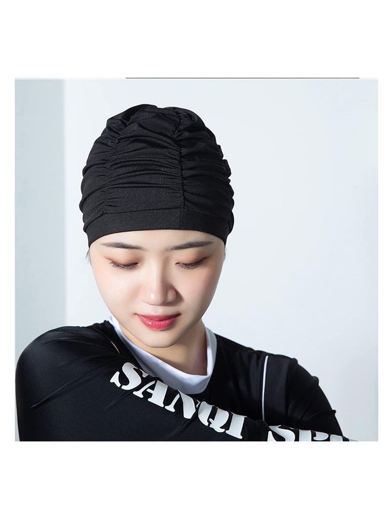 ECVV قبعات السباحة ECVV للنساء/الرجال، قبعات سباحة مطوية عالية المرونة للشعر الطويل القصير الكثيف المجعد، قبعات استحمام مريحة وجيدة التهوية - Image 5