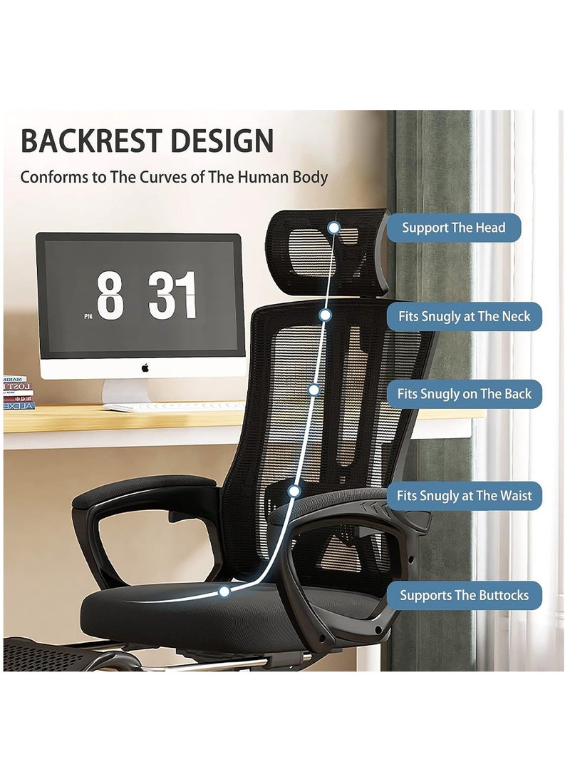 Arabest Gaming Chair Ergonomic Office Chair, Reclining High Back Computer Desk Chair,  with Lumbar Support Pillow, Adjustable Headrest, Retractable Footrest (Black) - Image 2