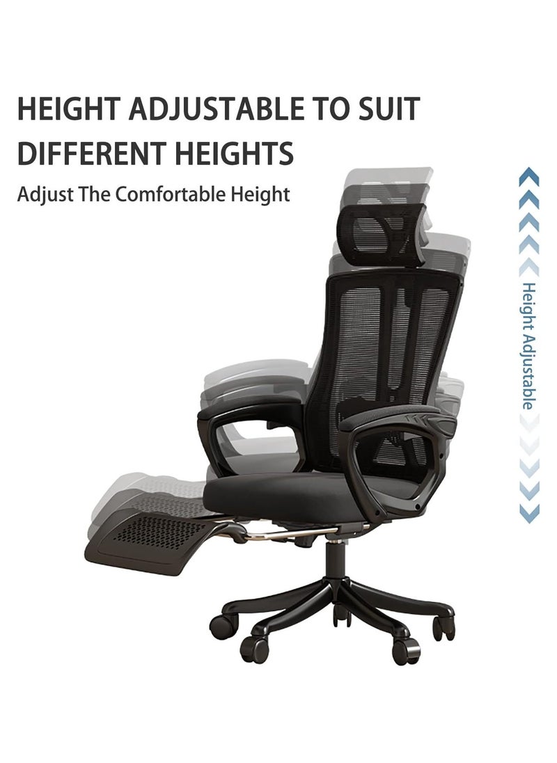 Arabest Gaming Chair Ergonomic Office Chair, Reclining High Back Computer Desk Chair,  with Lumbar Support Pillow, Adjustable Headrest, Retractable Footrest (Black) - Image 3