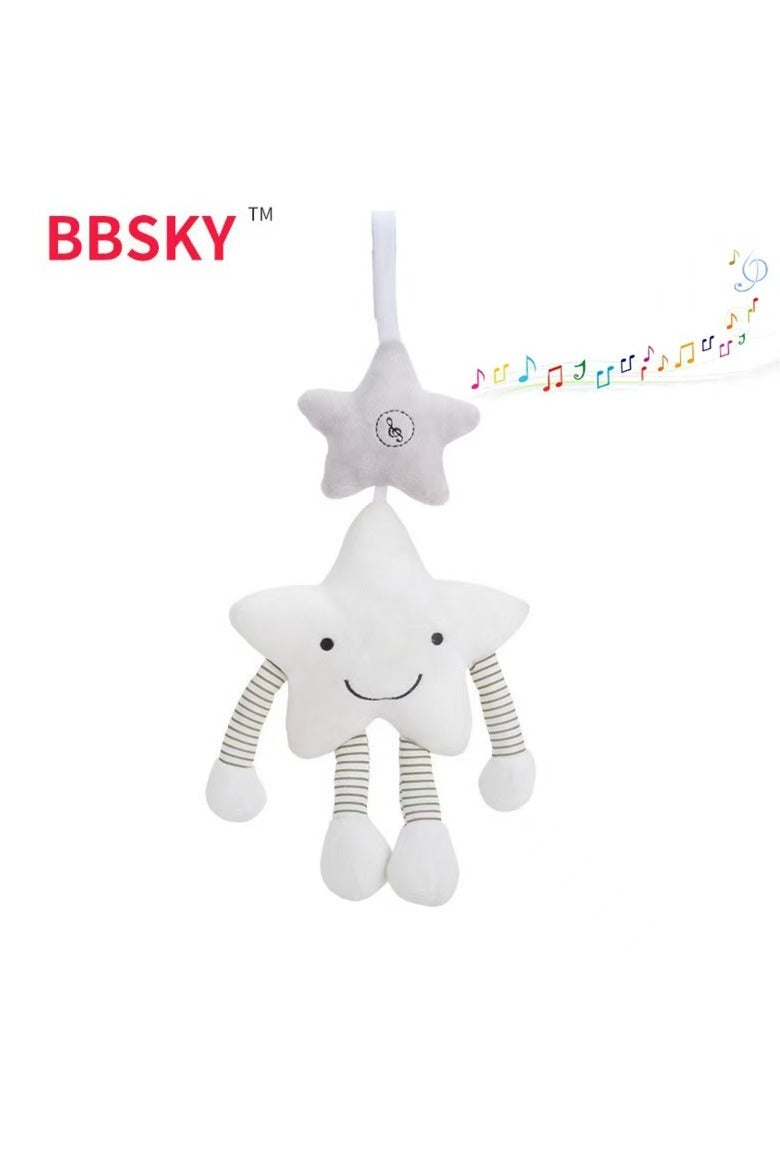 bbsky White Five-Pointed Star Music Wind Chime Pendant Baby Stroller Hanging Bed Baby Plush Toy - Image 1
