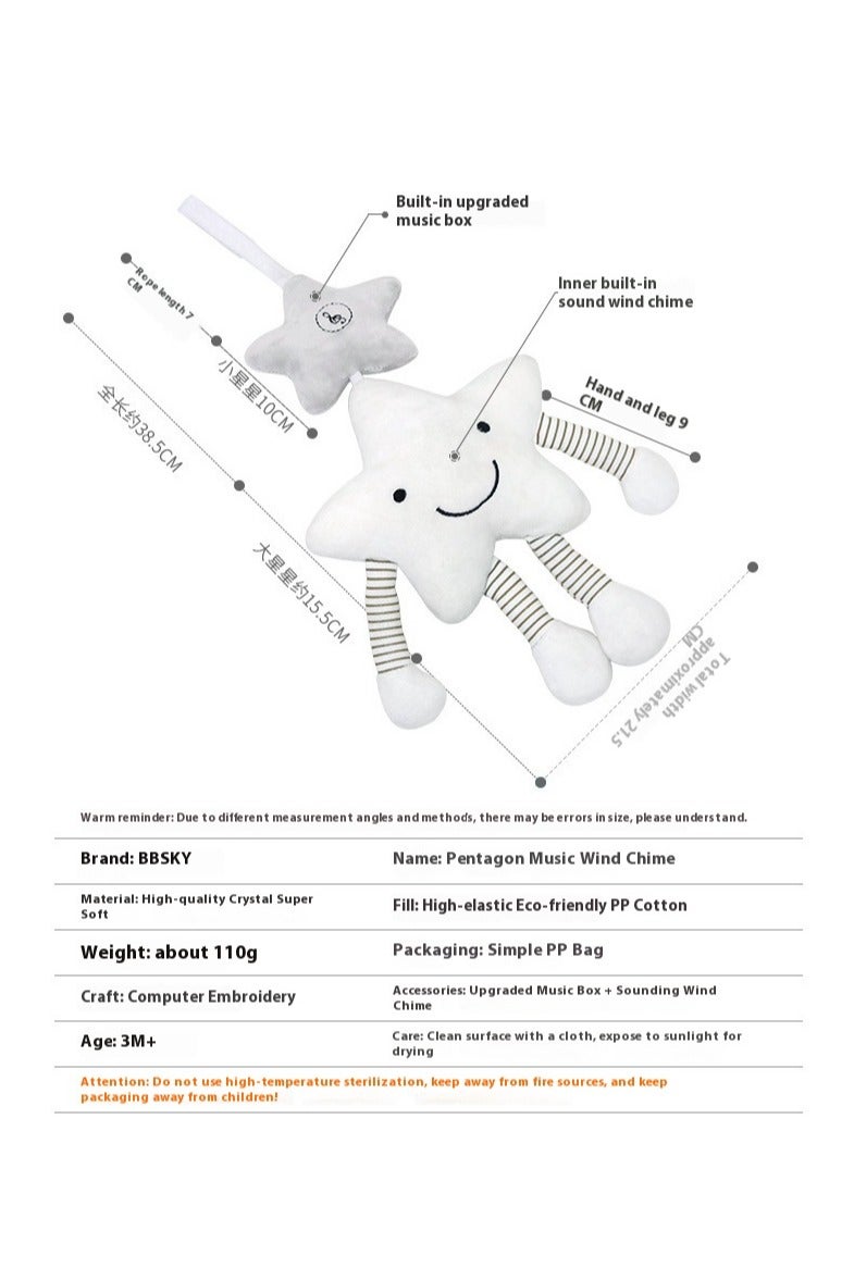 bbsky White Five-Pointed Star Music Wind Chime Pendant Baby Stroller Hanging Bed Baby Plush Toy - Image 3