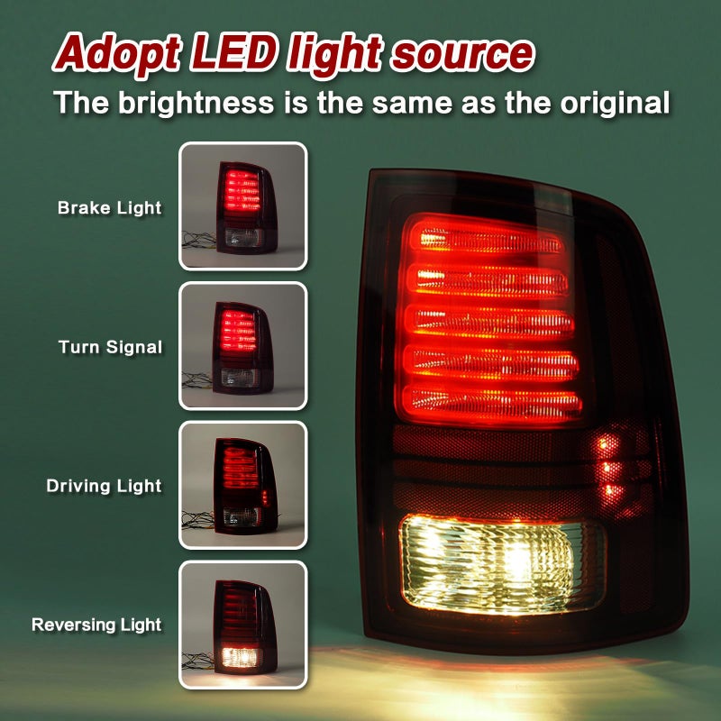 KNSPEC LED Tail Lights Compatible with 2013-2018 Dodge RAM 1500 2500 3500 Rear Lights Assemblies Replacement with LED Bulbs and Harness 68093080AB(1 Pair Red Black RAM 1500 Tail Lights) - Image 5