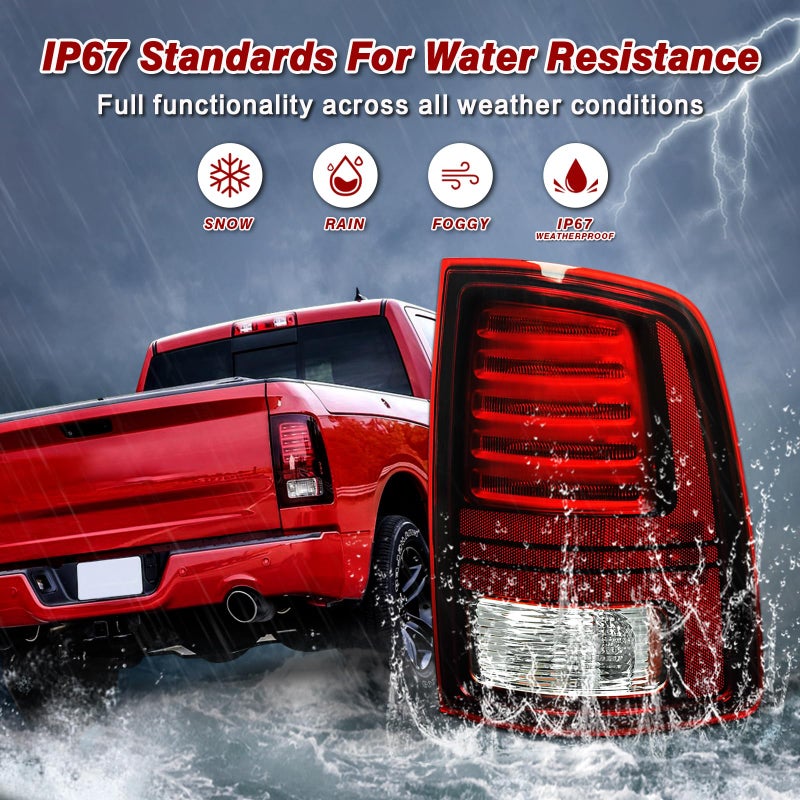 KNSPEC LED Tail Lights Compatible with 2013-2018 Dodge RAM 1500 2500 3500 Rear Lights Assemblies Replacement with LED Bulbs and Harness 68093080AB(1 Pair Red Black RAM 1500 Tail Lights) - Image 4