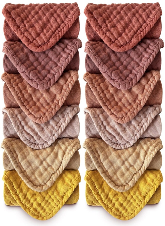 MOON PARK Baby Washcloths, 12 Pack - 12x12 Inches, Small Burp Cloths and Baby Wipes - 100% Cotton Muslin Ultra Soft for Newborn, Infant and Toddlers - Brown, Honey and Bean Paste Series - Image 1
