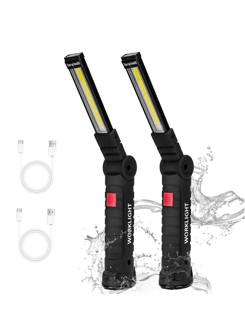 KASTWAVE Rechargeable Work Lights, 2PCS LED Work Light, with Magnetic Base and 360¡ã Rotation Stand, 5 Modes COB Bright Flashlights Inspection Light for Car Repair, Home, Garage, Emergency, BBQ, Camping - Image 1
