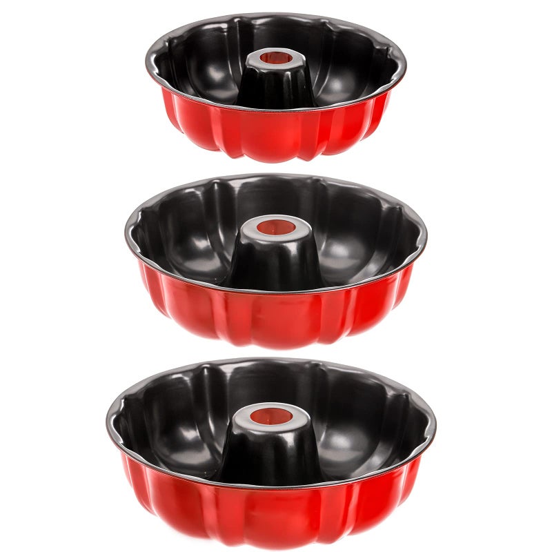 Tosnail Set of 3 NonStick Fluted Cake Pan Tube Pan Round Cake Pan Steel Baking Pan Instant Pot Bakeware  7 85 95 Red