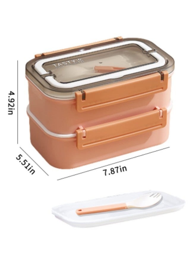 GGEROU Stainless Steel Lunch Box Double-Layer Insulated Bento Box with Compartments and Tableware 1.6L Pink - Image 2