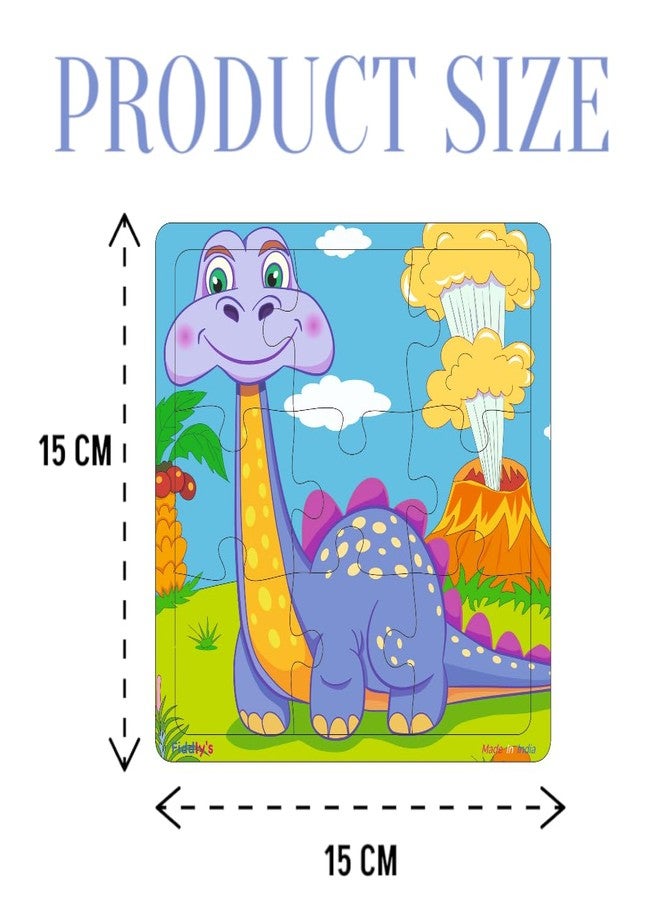 Fiddlys Wooden Jigsaw Puzzles for Kids & Children – 9 Pieces Each, Pack of 3|Double Layered Front & Back Print| Educational Toy for Boys & Girls Age 2 3 4 5 6 Year Old (Dinos Pack of 3) - Image 2
