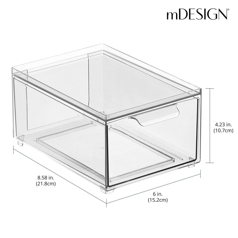 mDesign Stackable Storage Containers Box with Pull-Out Drawer - Stacking Plastic Drawers Bins for Kitchen Pantry and Cupboard, Cabinet, Counter, Island and Tables - Lumiere Collection - 2 Pack - Clear - Image 4