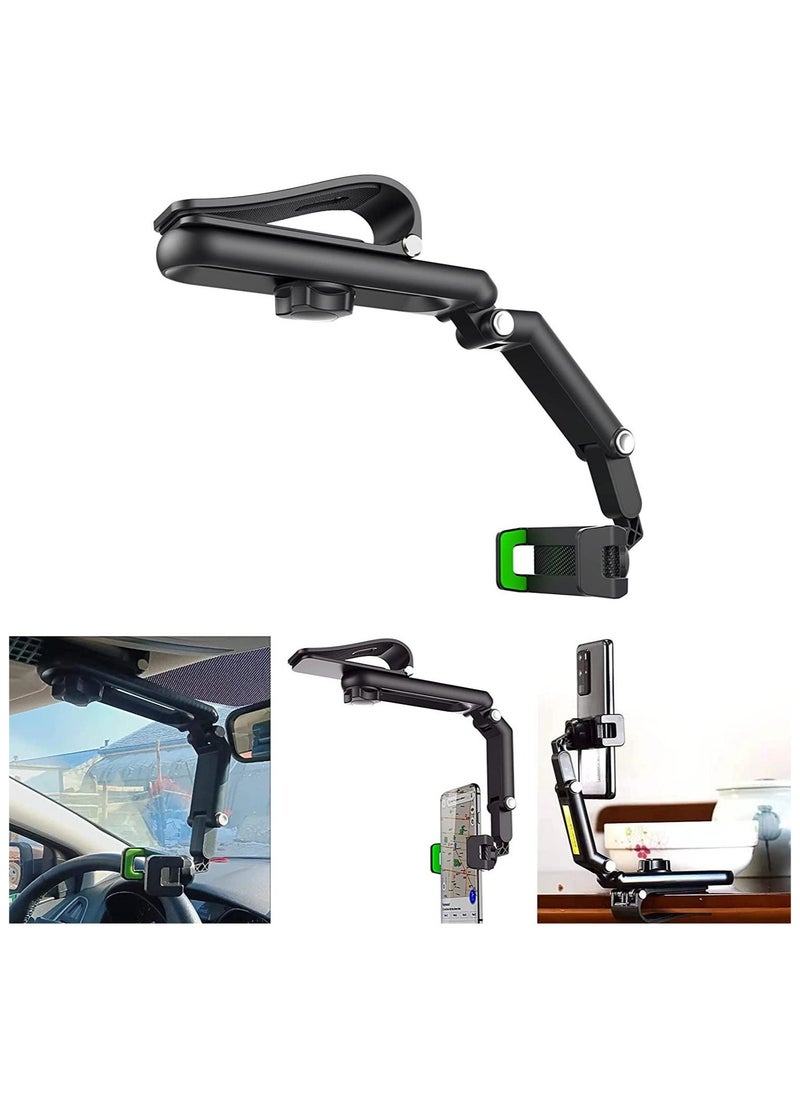 ELTRAZONE Car Phone Holder Mount Multifunctional Cell Phone Stand HIYITKS Universal Adjustable Arm Cradles Car Holder Mount Phone Car Clip Mount for Sun Visor Rearview Mirror Steering Wheel - Image 1