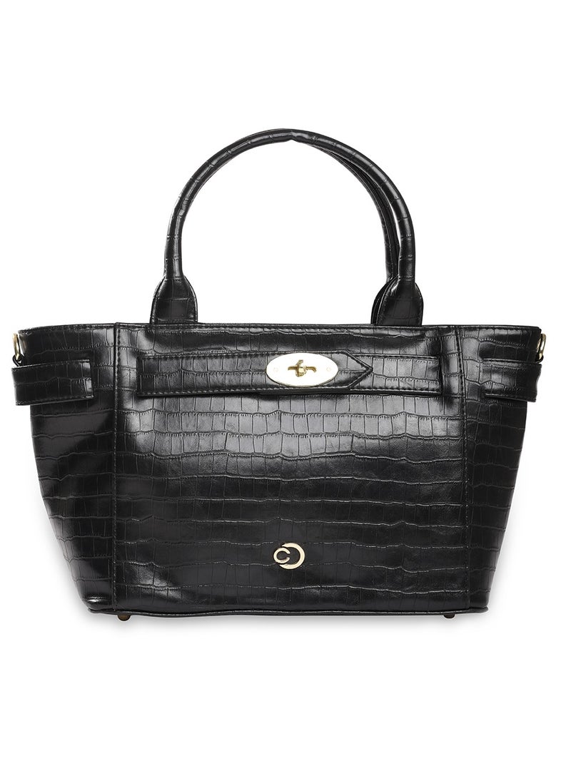 CAPRESE Caprese Treza Croco Black Faux Leather Medium Satchel Bag  - Image 1