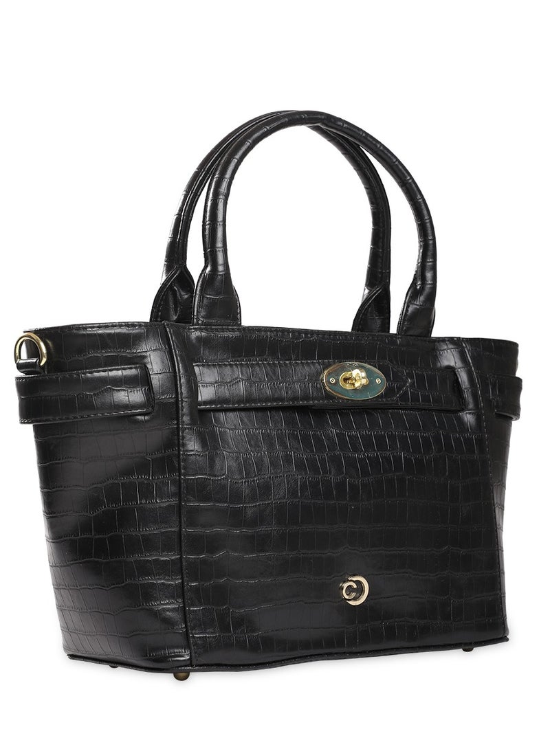 CAPRESE Caprese Treza Croco Black Faux Leather Medium Satchel Bag  - Image 3
