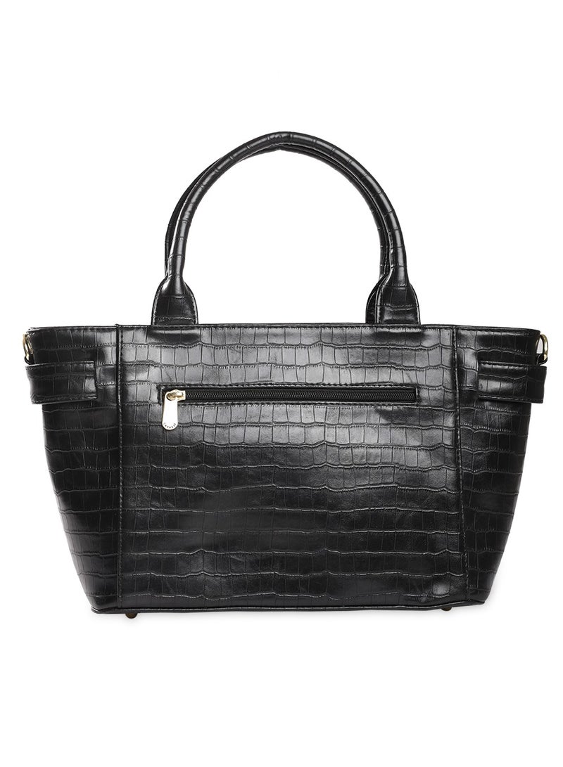 CAPRESE Caprese Treza Croco Black Faux Leather Medium Satchel Bag  - Image 4