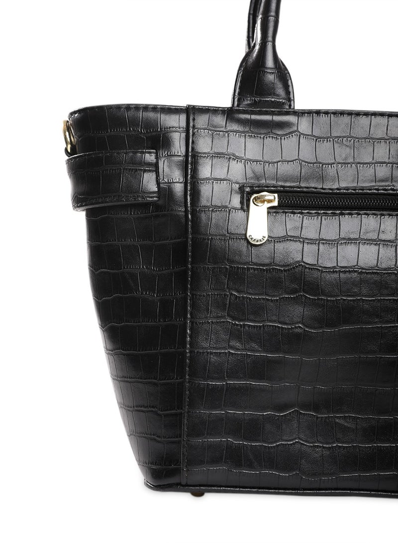 CAPRESE Caprese Treza Croco Black Faux Leather Medium Satchel Bag  - Image 5