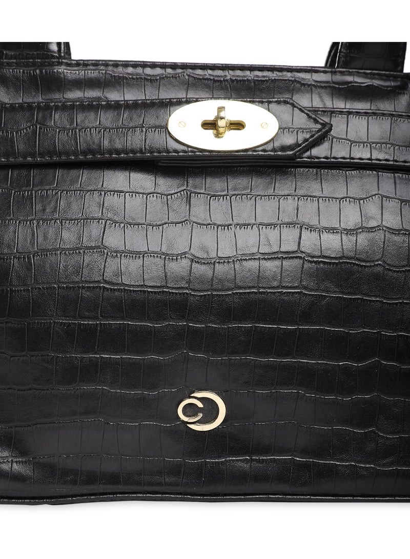 CAPRESE Caprese Treza Croco Black Faux Leather Medium Satchel Bag  - Image 2