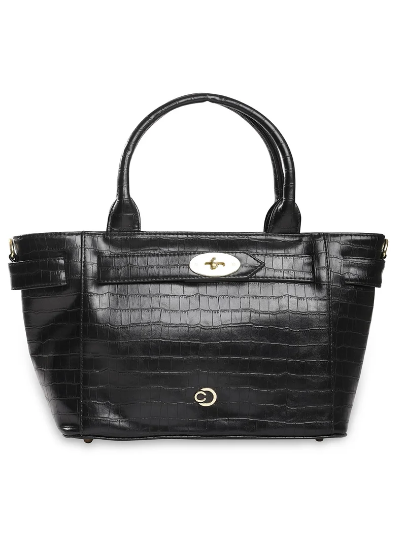 CAPRESE Caprese Treza Croco Black Faux Leather Medium Satchel Bag