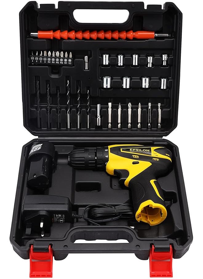 Epsilon 12V Cordless Drill Ecd1037 Chuck Size 10 Mm Perfect For Home And Business No Load Speed 0 400 0 1400 Rpm Includes Accessories Black And Yellow  - Image 2