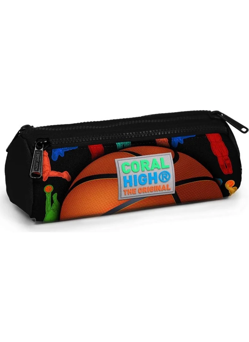 كورال هاي Kids Three Compartment Pencil Bag with Black Basketball Ball 22321