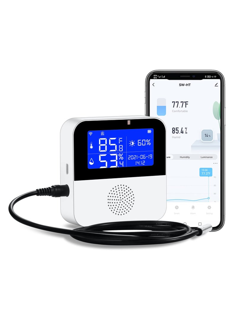 واي فاي استشعار درجة الحرارة مع التحقيق الخارجي للماء ، تويا ذكي درجة الحرارة والرطوبة رصد مع الخلفية شاشة الكريستال السائل ، رصد عن بعد ل حاضنة قبو النبيذ - Image 1