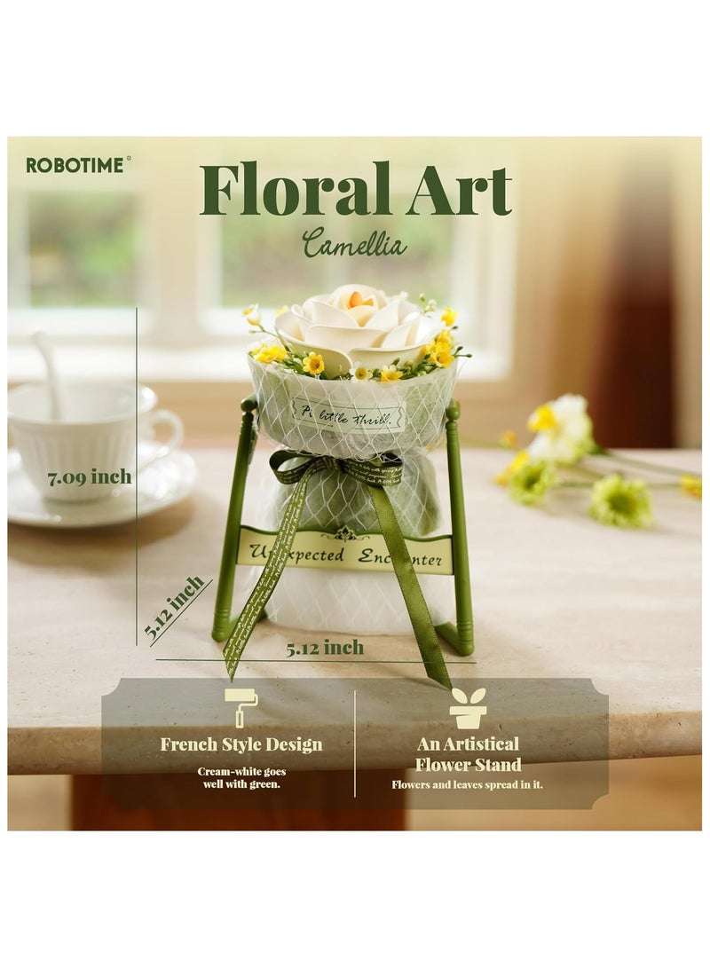Robotime ROKR White Camellia DIY 3D Puzzle Model AF011 Premium Building Kits for Adults & Teens - Decorative Home Décor, Ramadan & Holiday Gift (Eid and Birthday) for Puzzle Enthusiasts, Stress Relief STEM Project - Image 2