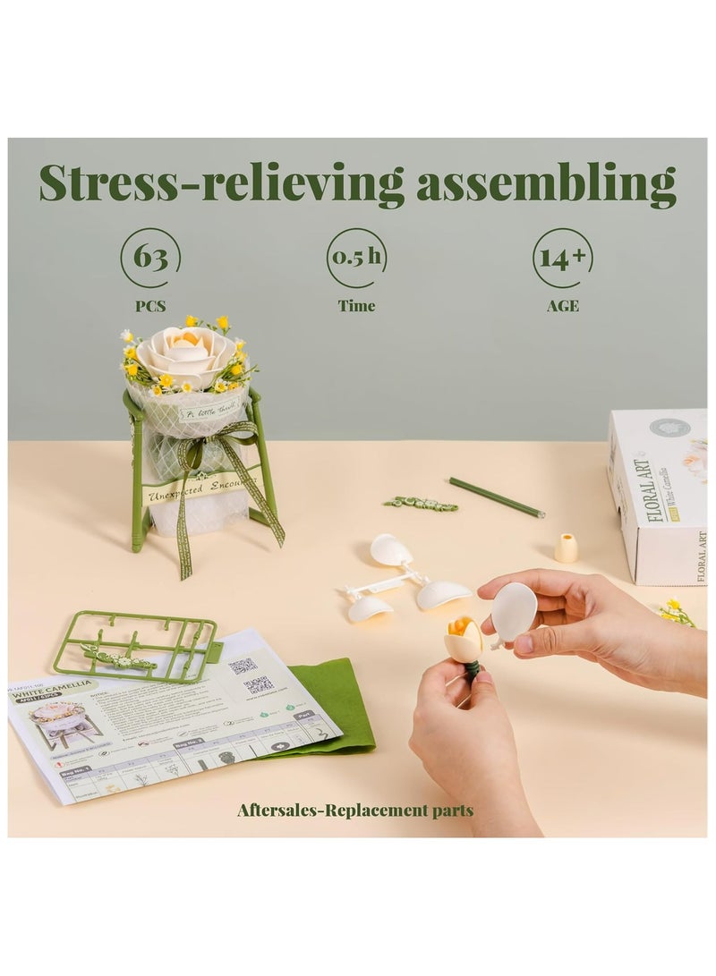 Robotime ROKR White Camellia DIY 3D Puzzle Model AF011 Premium Building Kits for Adults & Teens - Decorative Home Décor, Ramadan & Holiday Gift (Eid and Birthday) for Puzzle Enthusiasts, Stress Relief STEM Project - Image 4