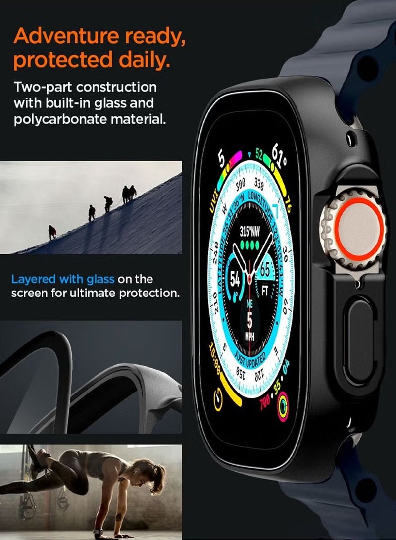 Waldic Apple Watch Ultra 2/Ultra (49mm) Protective Case with Screen Protector | Sport Rugged Bumper Designed For Apple Watch Ultra 2/Ultra (49mm) | Case Built In 9H Tempered Glass Screen Protector, Hard PC Protective Case Cover - Black - Image 4