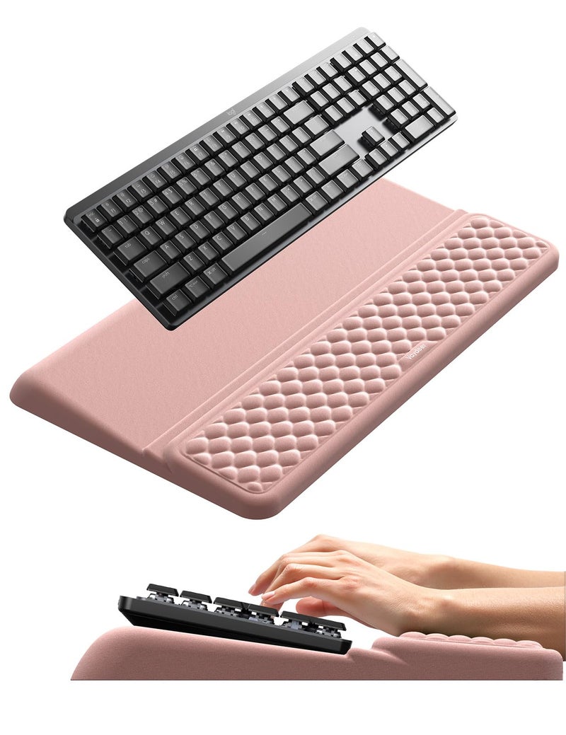 Vaydeer Wrist Rest with Keyboard Stand, Computer Wrist Support Pad, Ergonomic Keyboard Riser Holder Lifter Tray with Wrist Pad, Memory Foam Desk Cushion, Palm Hand Typing for Office Home School-Pink - Image 1