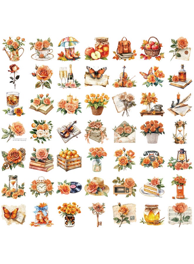 50 Orange Tone Retro Pet Stickers Transparent Cartoon Handbook Decoration Material Diy Notebook Tablet Stickers