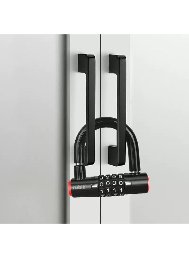 Rubik 4-Digit Combination Padlock, Steel U-Lock for School Gym Lockers Toolbox Closet Wardrobe Cabinet Door Gates Fence Bicycle Lock (Black)  - Image 4